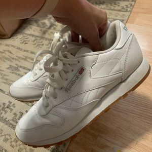 White womens reeboks brown gummy bottom